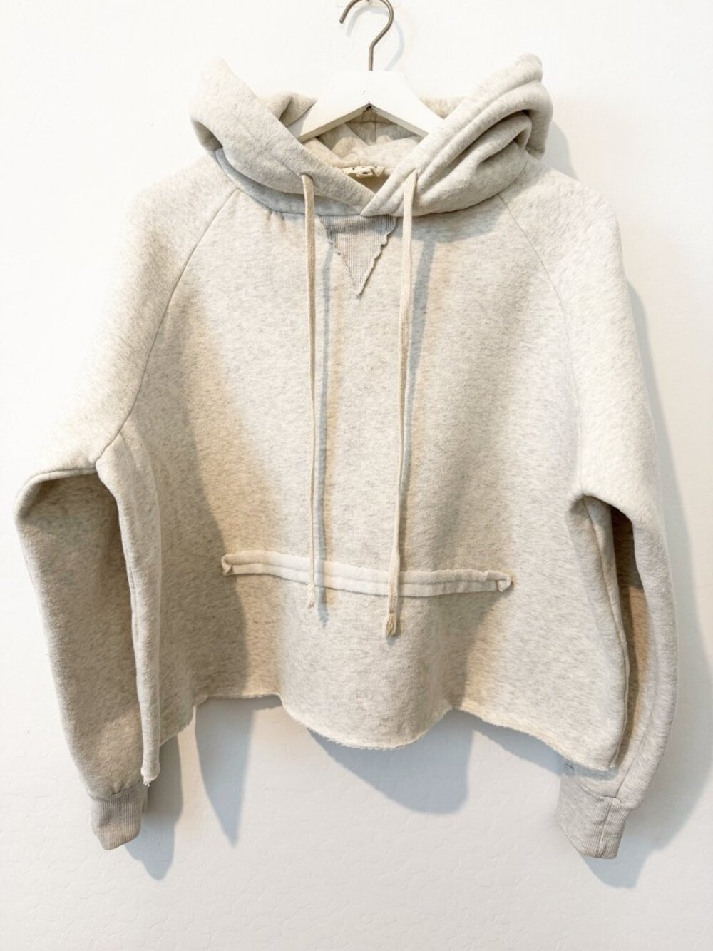 POL Hoodie Size Small Light Gray Heathered Fleece Raw Hem Sweatshirt Normcore